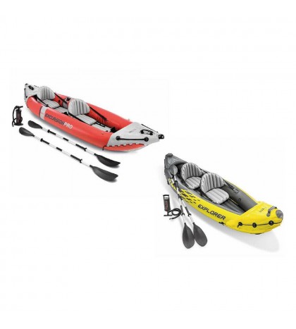 Intex 2 Person Vinyl Kayak w/ Oars & Pump & 2-Person K2 Kayak w/ Oars Air Pump