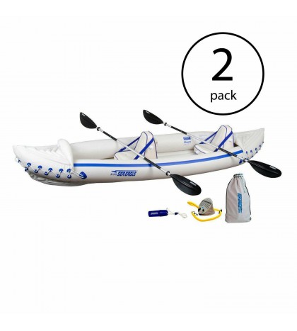 Sea Eagle 370 Pro 3 Person Inflatable Kayak Fishing Boat Canoe Paddles (2 Pack)