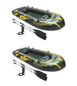 Intex Seahawk 4 Inflatable 4 Person Boat Raft Set with Oars & Air Pump (2 Pack)