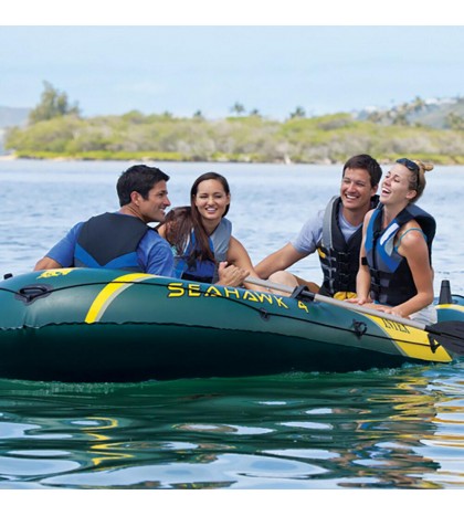 Intex Seahawk 4 Inflatable 4 Person Boat Raft Set with Oars & Air Pump (2 Pack)