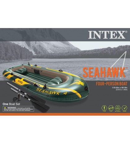 Intex Seahawk 4 Inflatable 4 Person Boat Raft Set with Oars & Air Pump (2 Pack)