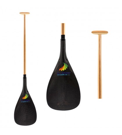 Hot Selling ZJ SPORT Outrigger Canoe Paddle With Carbon Blade Wood Bent Shaft