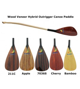ZJ SPORT Wood Veneer Hybrid Outrigger Canoe Paddle With Wooden Bent Shaft