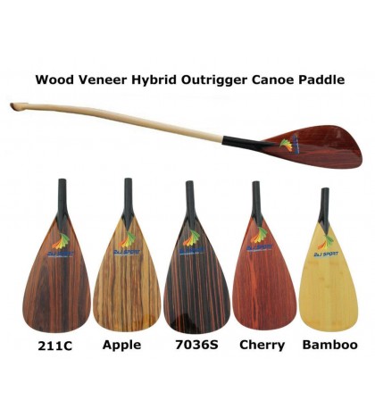 ZJ SPORT Wood Veneer Hybrid Outrigger Canoe Paddle With Wooden Bent Shaft