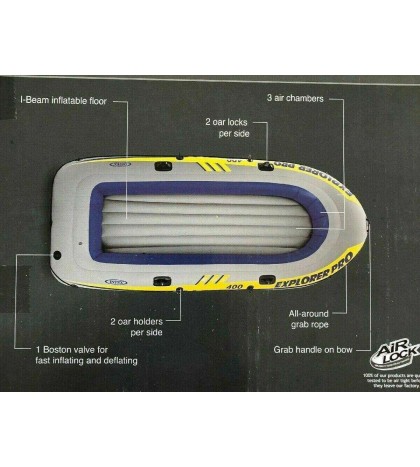 Intex 58360WL Inflatable Explorer Pro 400 Four-Person Boat with Oars and Pump