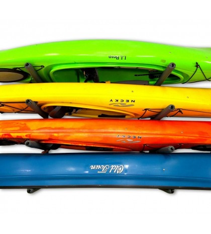 StoreYourBoard Outdoor 4 Kayak Storage Rack, Wall Mount Organizer, Holds 400 lbs