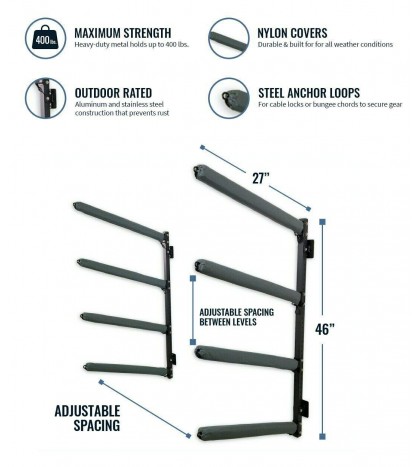 StoreYourBoard Outdoor 4 Kayak Storage Rack, Wall Mount Organizer, Holds 400 lbs