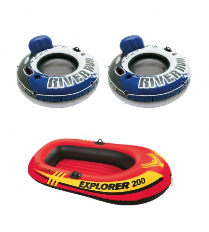 Intex Inflatable 2 Person Raft w/ Intex 1-Person Inflatable Tube (2 Pack)