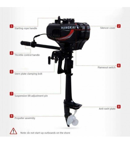 Outboard Motor 2 Stroke Inflatable Fishing Boat Engine 3.5HP CDI Ignition System