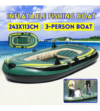 243*113cm 3 People Inflatable Fishing Rowing Boat Raft Canoe Kayak Dinghy Air