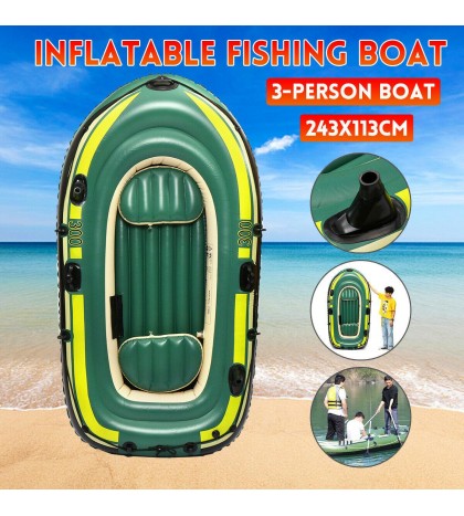 243*113cm 3 People Inflatable Fishing Rowing Boat Raft Canoe Kayak Dinghy Air