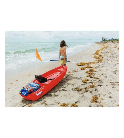 Pelican Solo 6' Sit-On-Top Youth Kayak w Kayak Accessories, Paddle & Flag Red