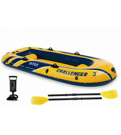 Intex 68370EP Challenger 3 Inflatable Raft Boat Set With Pump And Oars, Yellow