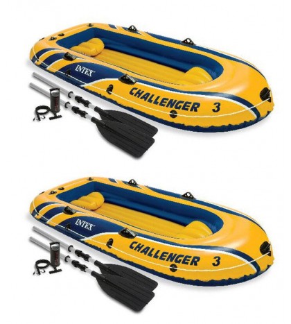Intex Challenger 3 Inflatable Boat Set with Pump and Oars, 2 Pack | 2 x 68370EP