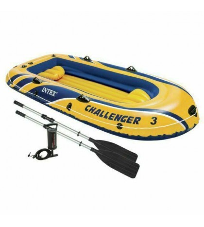Intex Challenger 400 Inflatable Four Person Raft Boat with Paddles & Pump