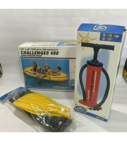 Intex Challenger 400 Inflatable Four Person Raft Boat with Paddles & Pump