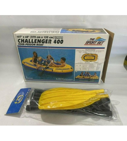 Intex Challenger 400 Inflatable Four Person Raft Boat with Paddles & Pump