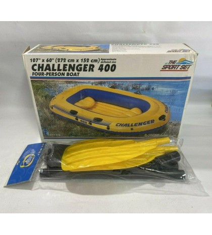 Intex Challenger 400 Inflatable Four Person Raft Boat with Paddles & Pump