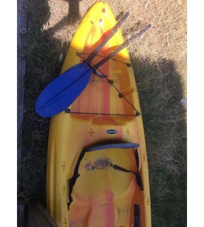 Pelican Apex100 open Kayak; Yellow/Orange, single person comes with blue paddle