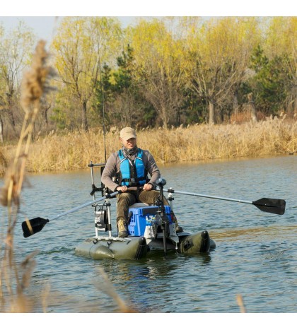AQUOS New 10.2ft Pontoon Boat&Guardbar&Seat&BowMount 20lbs motor for Fishing