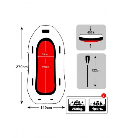 4 Person Inflatable Kayak, Boat w/Aluminum Oars, Cushion, Rope,Repair Patch (a)
