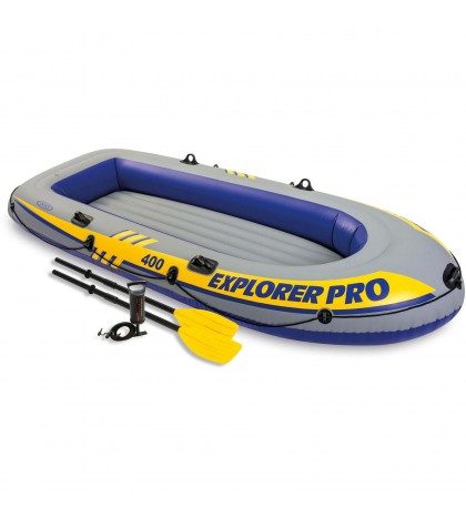 Inflatable Explorer Pro 400 Four-Person Boat with Oars and Pump