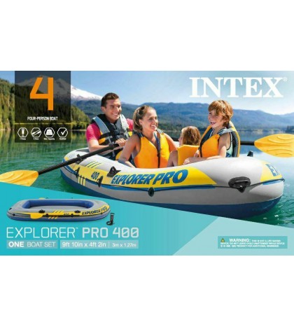 Inflatable Explorer Pro 400 Four-Person Boat with Oars and Pump
