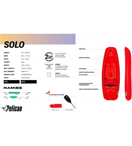 Pelican Solo 6 Feet Sit-on-top Youth Kayak |Pelican Kids Kayak|Perfect for Kids