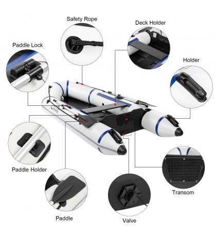 New 7.5ft Inflatable Water Sports Tender Rafting Fishing Dinghy Boat Grey White