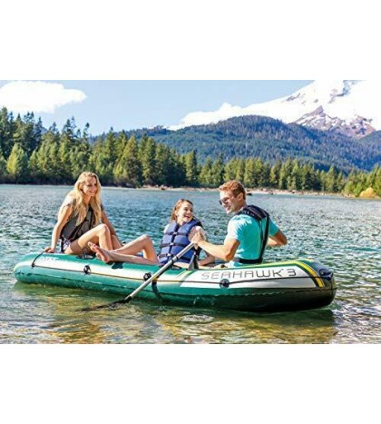 Seahawk 3, 3-Person Inflatable Boat Set with Aluminum Oars and High Output Air