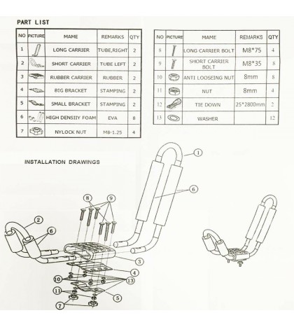 6 Pairs Kayak Carrier Boat Ski Surf Snowboard Roof Mount Car Cross J-Bar Rack