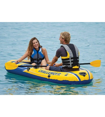 Intex Challenger 2 Inflatable 2 Person Floating Boat Raft Set w/ Oars & Air Pump