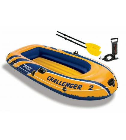Intex Challenger 2 Inflatable 2 Person Floating Boat Raft Set w/ Oars & Air Pump