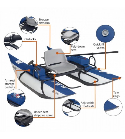 New Classic Accessories Roanoke 1-Person Fishing Pontoon Boat - Blue