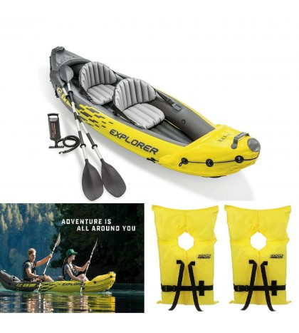 Intex Explorer Inflatable Kayak 2-Person with Air Pump and Life Jacket (2 Pack)