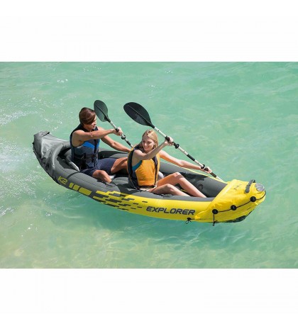 Intex Explorer Inflatable Kayak w/ Air Pump & Large XL Life Jacket, Red (2 Pack)