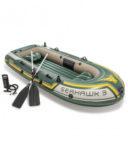 Intex Seahawk 3 Person Inflatable Boat Set with Aluminum Oars & Pump | 68380EP