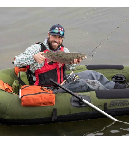 Sea Eagle PackFish7 Deluxe Frameless Inflatable Angler Kayak Fishing Boat, Green