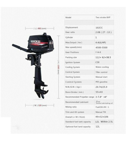 2/4-Stroke 3.5/6.5/18 HP Outboard Motor Fish Boat Trolling Engine Water Cooling