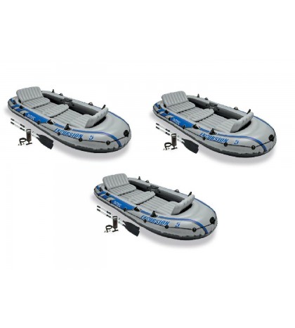 Intex Excursion 5 Person Inflatable Rafting &Fishing Boat Set w/2 Oars (3 Pack)