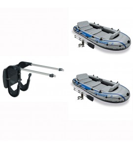 Intex Boat Motor Mount Kit & Inflatable Blow Up Rafting Boat w/ Oars (2 Pack)