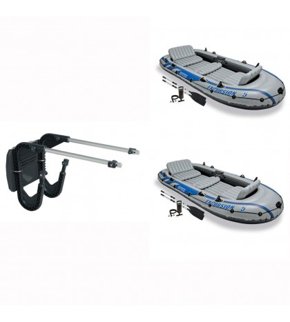 Intex Boat Motor Mount Kit & Inflatable Blow Up Rafting Boat w/ Oars (2 Pack)