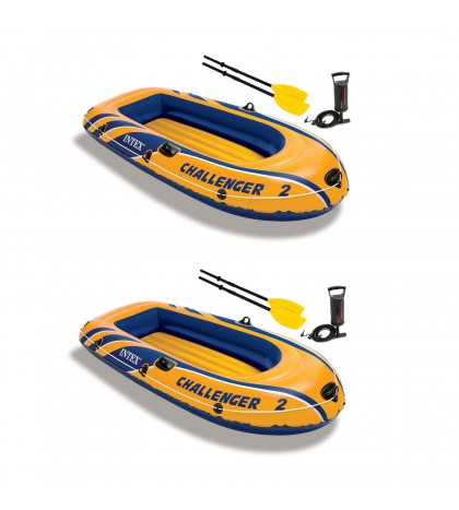Intex Challenger 2 Inflatable 2 Person Boat Raft Set w/ Oars & Air Pump (2 Pack)