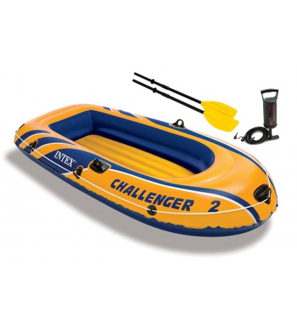 Intex Challenger 2 Inflatable 2 Person Boat Raft Set w/ Oars & Air Pump (2 Pack)