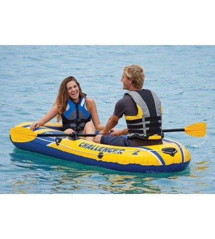 Intex Challenger 2 Inflatable 2 Person Boat Raft Set w/ Oars & Air Pump (2 Pack)