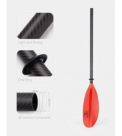 Kayak Paddle 230CM/90.5 Inches Premium Carbon Shaft Kayaking Boating Oar red