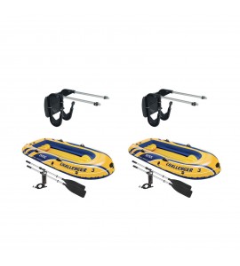 Intex Boat Mount Kit & Inflatable Raft Boat Set With Pump And Oars (2 Pack)