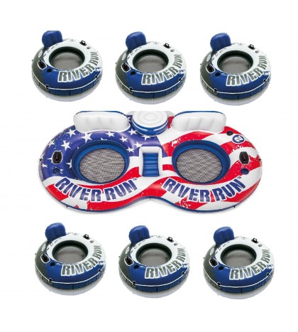Intex American Flag 2 Person  Float w/ River Run 1 Person Tube (6 Pack)