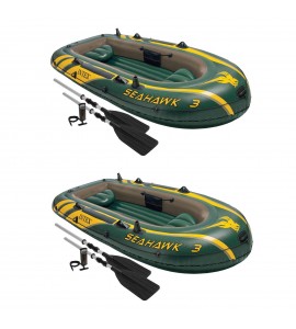 Intex Seahawk 3 Person Inflatable Boat Set with Aluminum Oars & Pump (2 Pack)