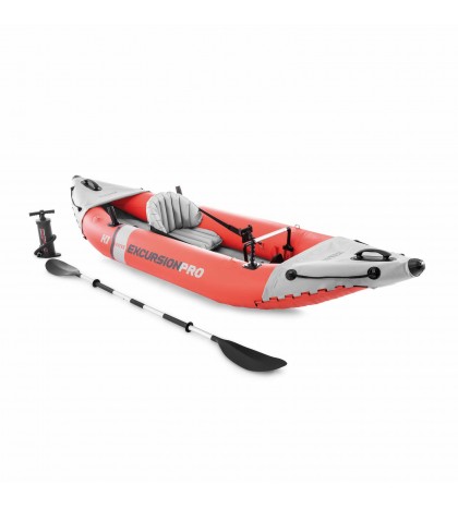 Intex Excursion Pro 1 Person Inflatable Fishing Vinyl Kayak with Oar and Pump
